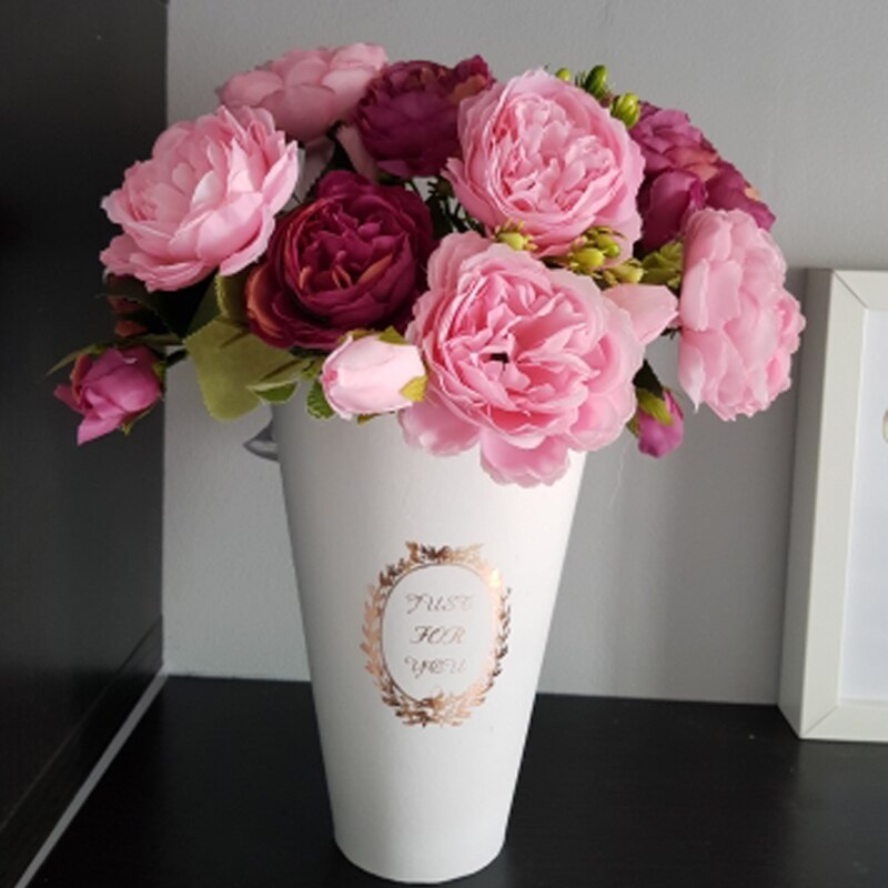 roze grote pioen kunstbloemen elegante mooie zijden nep bloemen blossom pioenen bruiloft home party decoratie blad