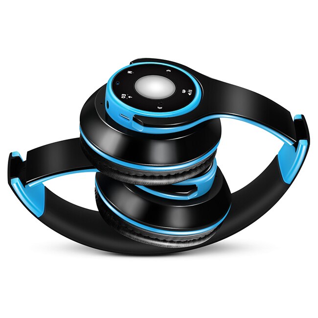 headset Bluetooth Stereo Headphones Foldable Wireless Earphone HIFI games support TF card with Mic for Android and IOS: blue