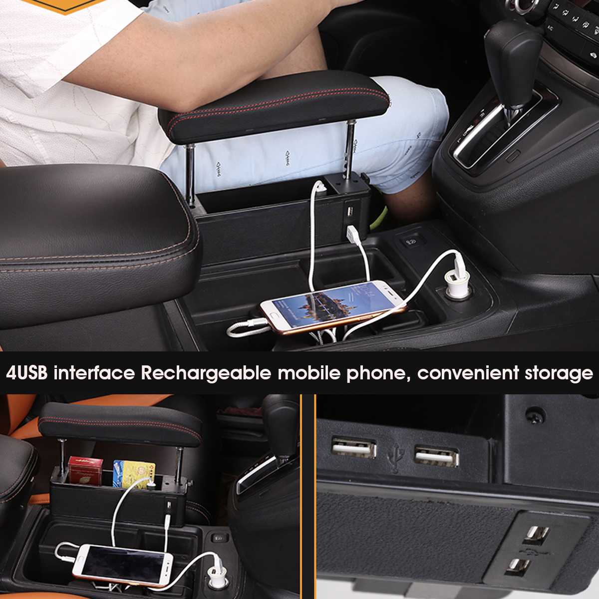 Universal Car Armrest Box Elbow Support Adjustable Center Console Handrest Rail Auto Seat Gap Organizer Arm Rest Box