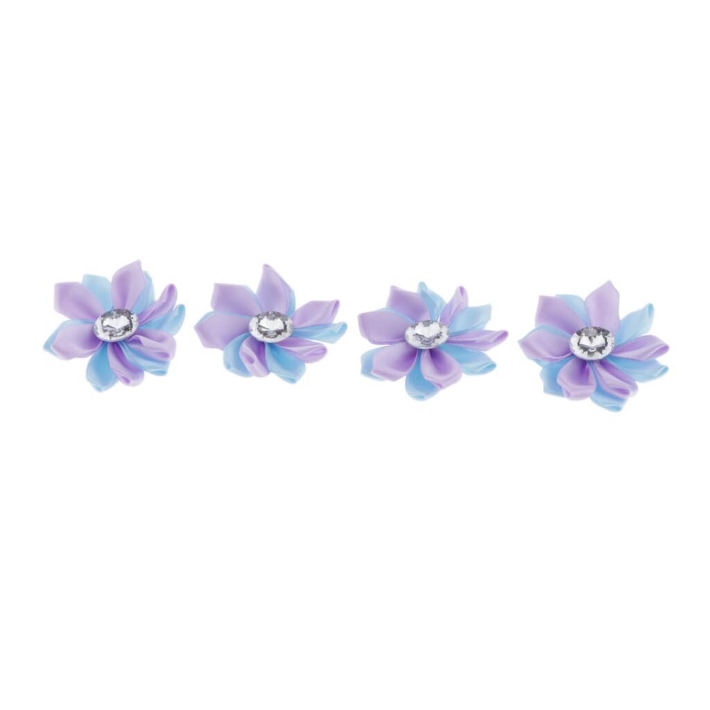 4 Stuks Zijde Satijn Diamante Bloemen Voor Kaart Maken, Haar Accessoire Diy Ambachten: Purple and Blue 