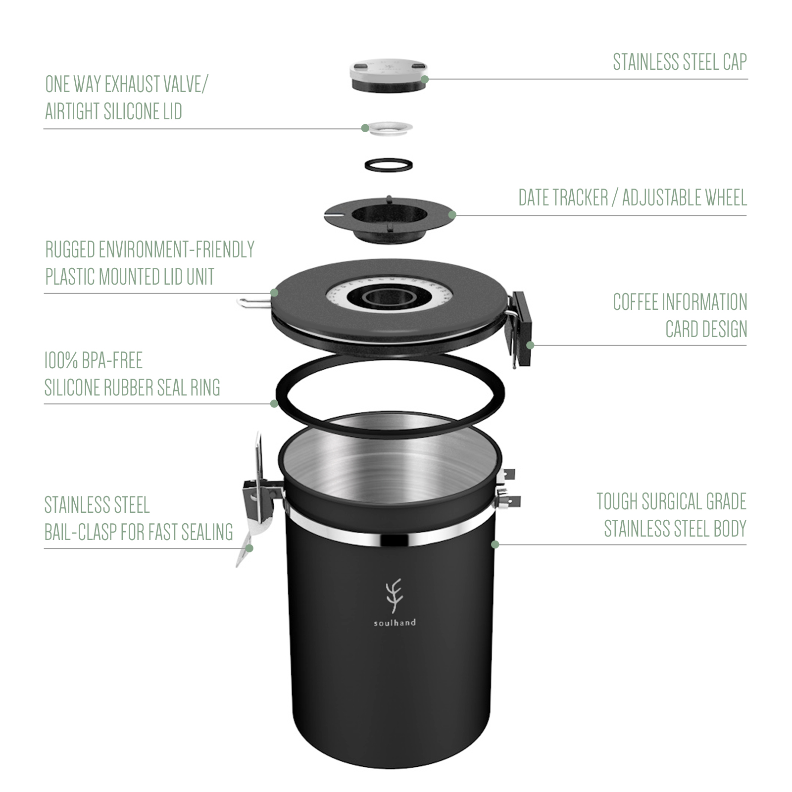 Coffee Canister With Scoop Airtight Coffee Container Stainless Steel Storage Canister Set For Coffee Beans Tea 22oz 660g