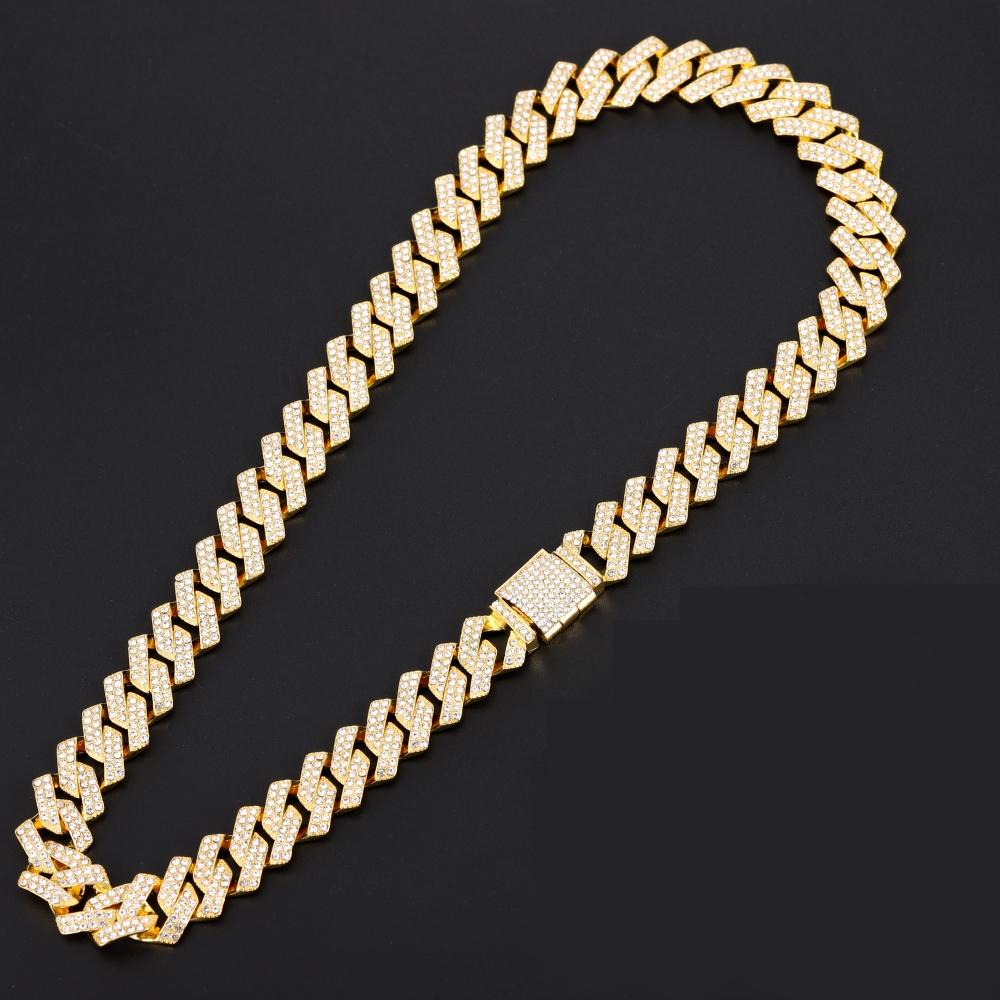 16mm Hip Hop Miami Cuban Link Chain Set Necklace +Watch+Bracelet Iced Out Shiny Trendy Stylish Jewelry For Women Men
