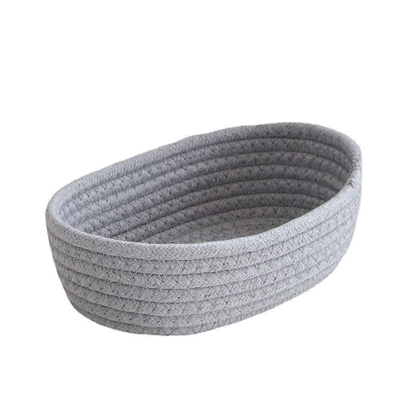 Hand Woven Storage Basket Storage Box Cosmetics Snack Desktop Sundries Storage Basket Cotton Rope Woven: XL / Black