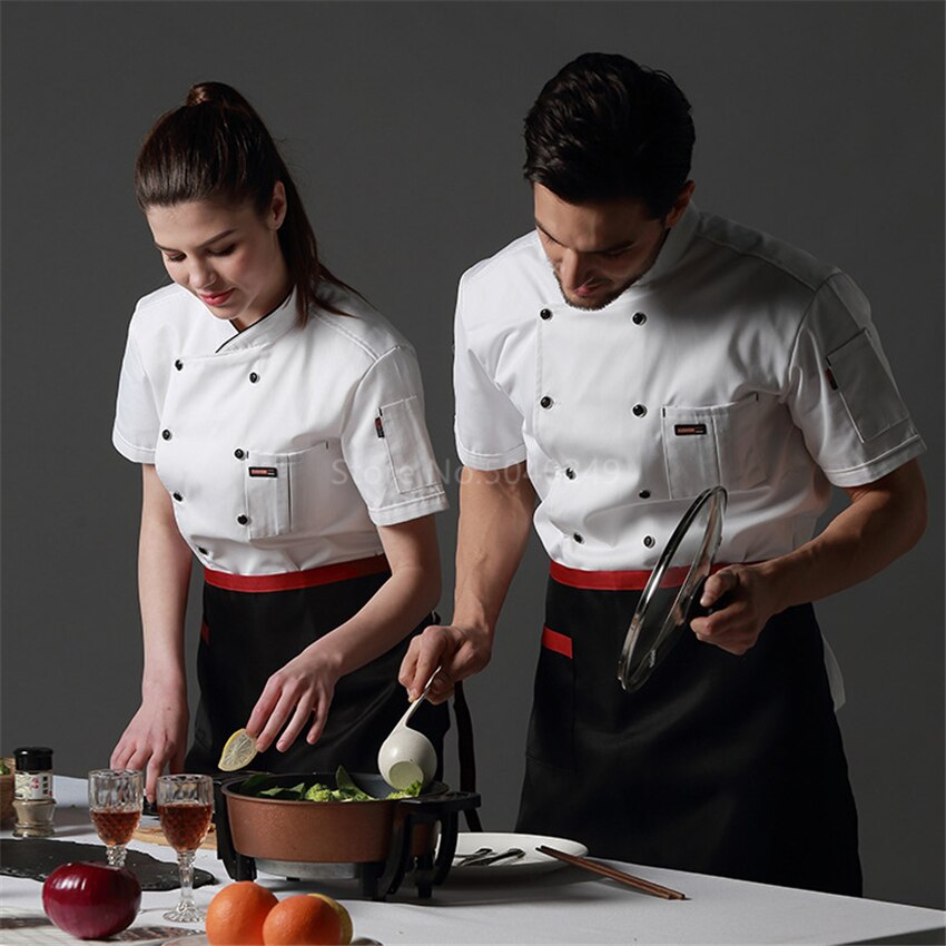 Kokkeuniform jakke kvinder mænd madlavningstøj restaurant køkken madservice catering kokke arbejdstøj dobbeltradet åndbar