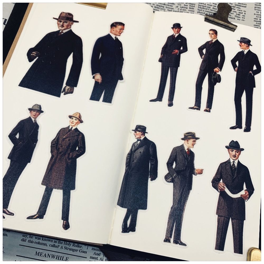 19 Stck Jahrgang Männer Gentleman Aufkleber freundlicher DIY Scrapbooking Album Tagebuch Handwerk Dekorative Aufkleber Paket DIY Fotoalben