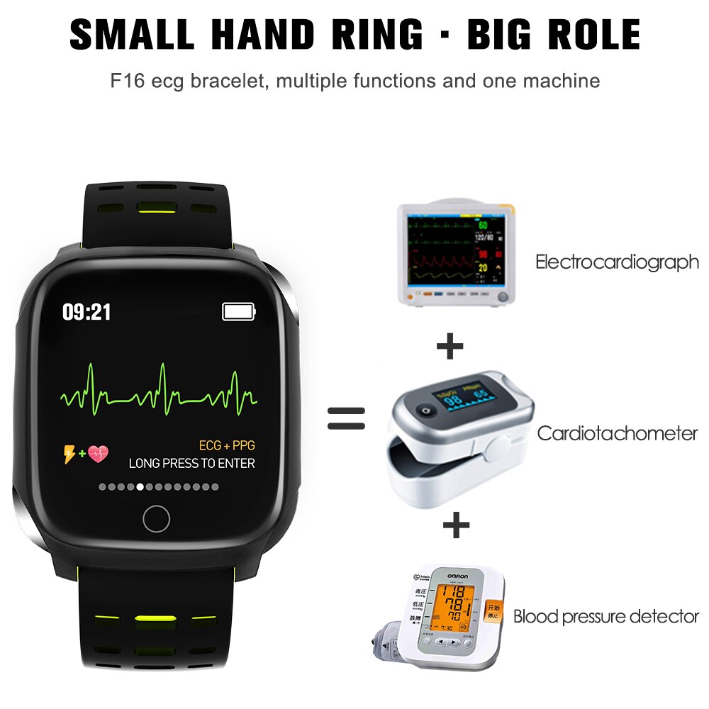 696 f16 smart armbånd ekg + ppg skridttæller alarmur smart ur mænds puls blodtryk vandtæt smart armbånd / bånd