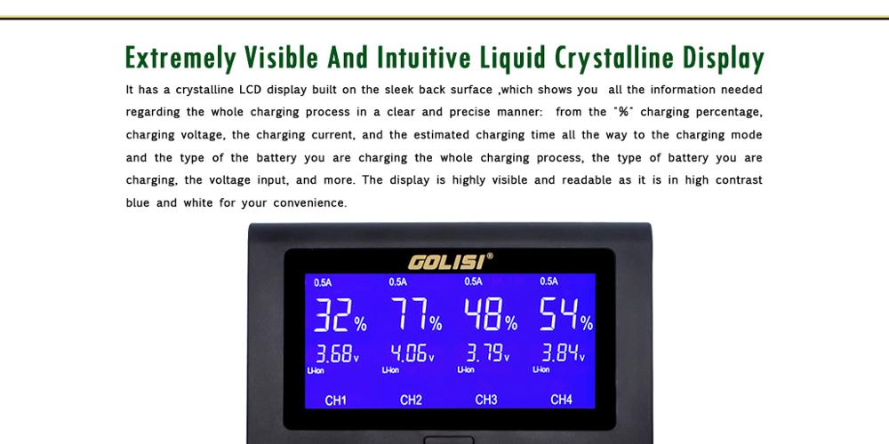 Golisi I4 ladegerät 2A schnelle Ladung Intelligente LCD Ladegerät schnell Ladung Für 18650 21700 26650 Li-Ion Ni-Mh Ni-CD AAA Batterie