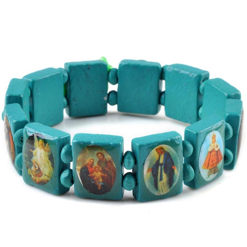 5pcs/Lot Children Bracelets Boy Girl Wooden Jesus Saints Rosary Religious Bracelets Bangles Jewelry: B