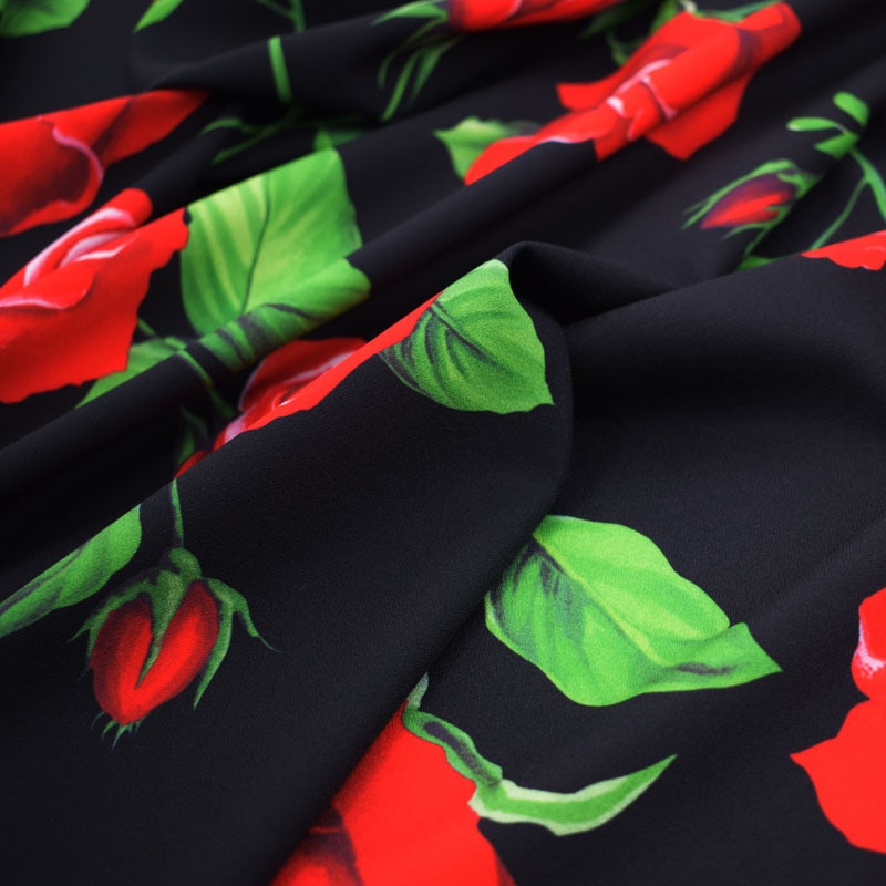De Rode Roos Digitale Schilderen Stretch Habijabi Stof Voor Satijn Jurk Rok Tissu Afrikaanse Bazin Riche Getzner Telas Tissus Tela