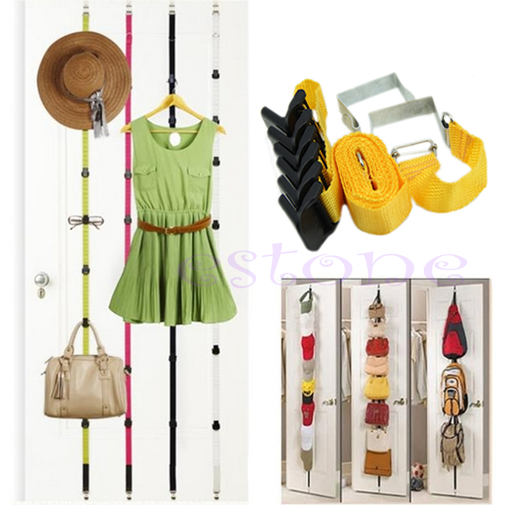 Verstelbare Kanteldeur Bandjes Hanger Hat Bag Jas Kledingrek Organizer 7 Haken-