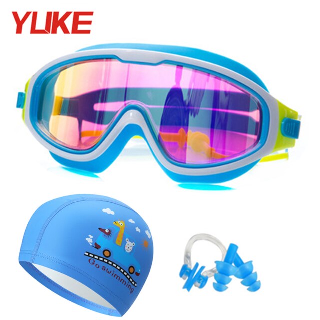 Yuke Waterproof Silicone Kids Swim Goggles for Children swimming glasses with Earplug Nose Clip Swim cap bag Set pool Eyewear