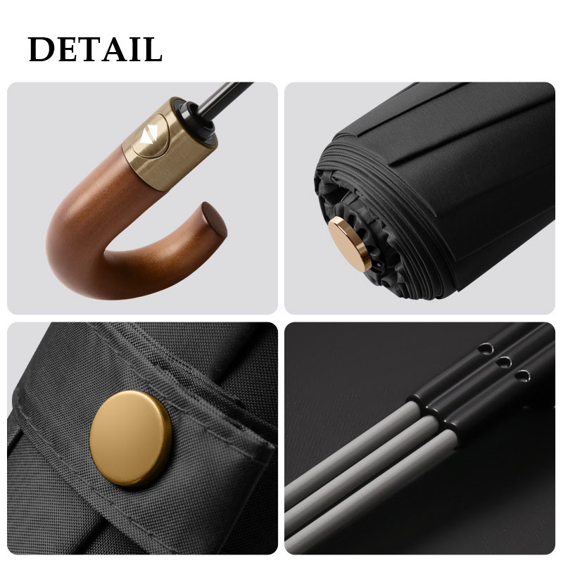 Paraguas automático de lujo reforzado para hombre, 30 huesos, resistente al viento, fuerte, 125CM, mango de madera grande, resistente al agua, para negocios