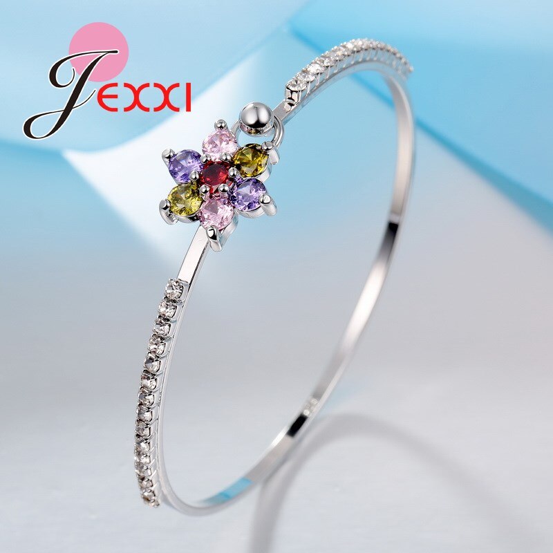 Geometrie Mode Bruiloft Sieraden Wit 925 Sterling Zilver Cubic Zircon Crystal Armbanden Bangles Vrouwen