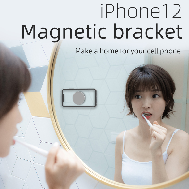 Magnetische Zuig Wall Mount Voor Iphone 13 / 12 Mini Pro Max Dunne Aluminiumlegering Muur Holder Mobiel Stand W/ Strip Lijmen