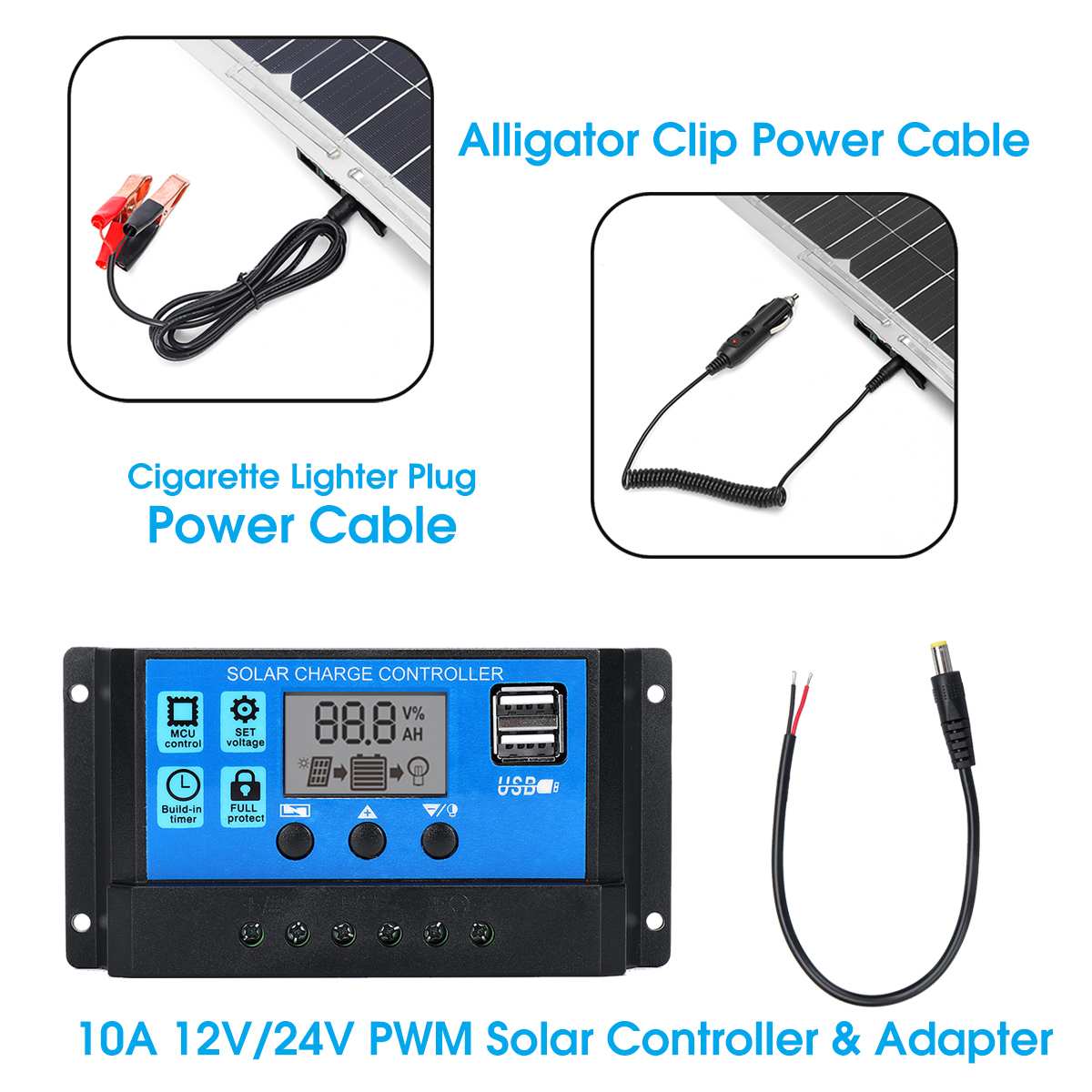 100W 1 Monocrystalinesolar Panel Dual 12V/5V Dc Usb Charger Kit Met 10A Solar Controller & kabels