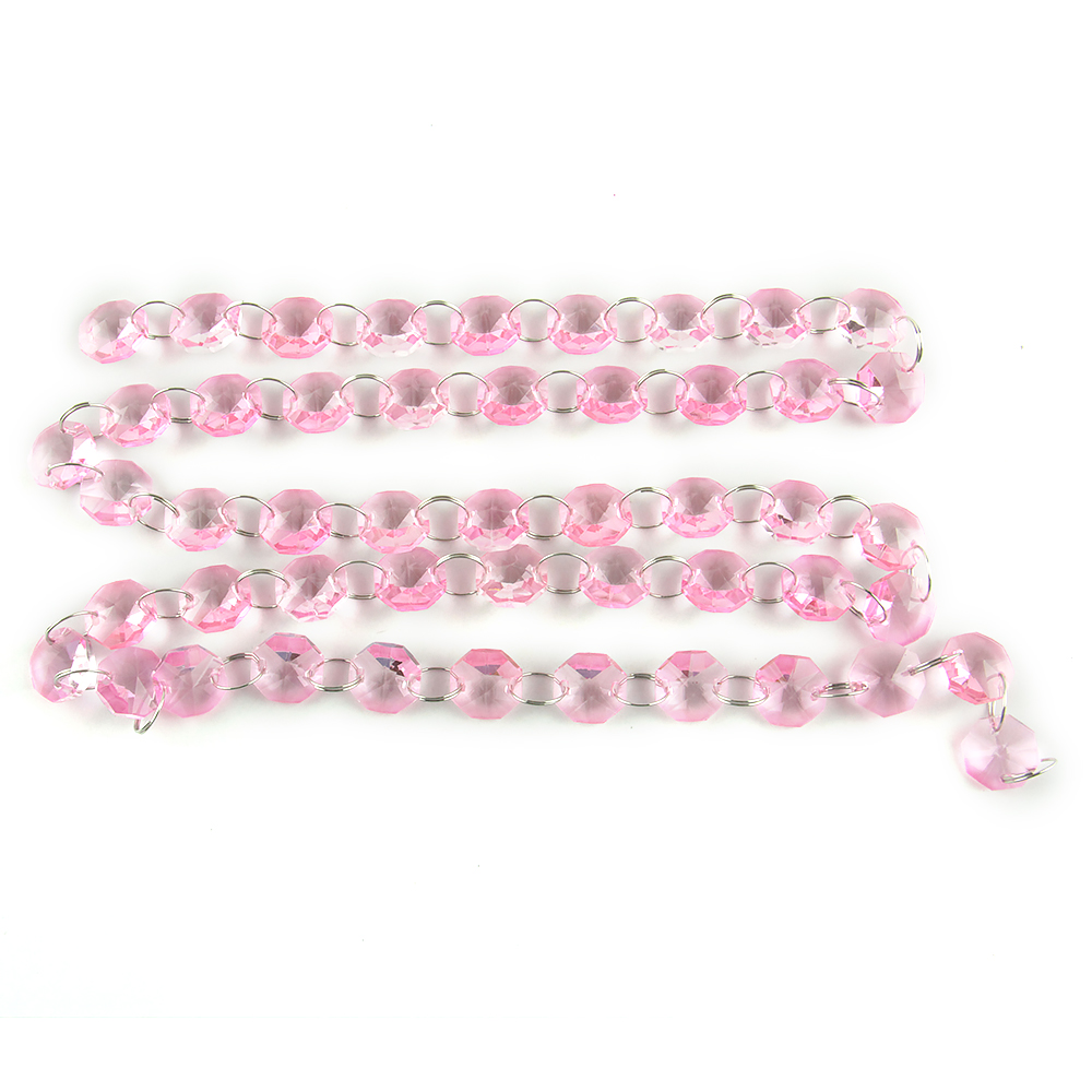 10 Meter 14mm Perlen Girlande Strang Mit Ringe Hängen Kristall Glas Vorhang Diamant Ketten Partei Baum Hochzeits-mittel Dekor: Rosa