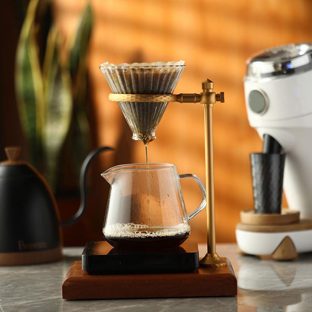 Colador de café de aleación de aluminio de larga duración, soporte excelente para gotero de café con Base de madera, altura ajustable