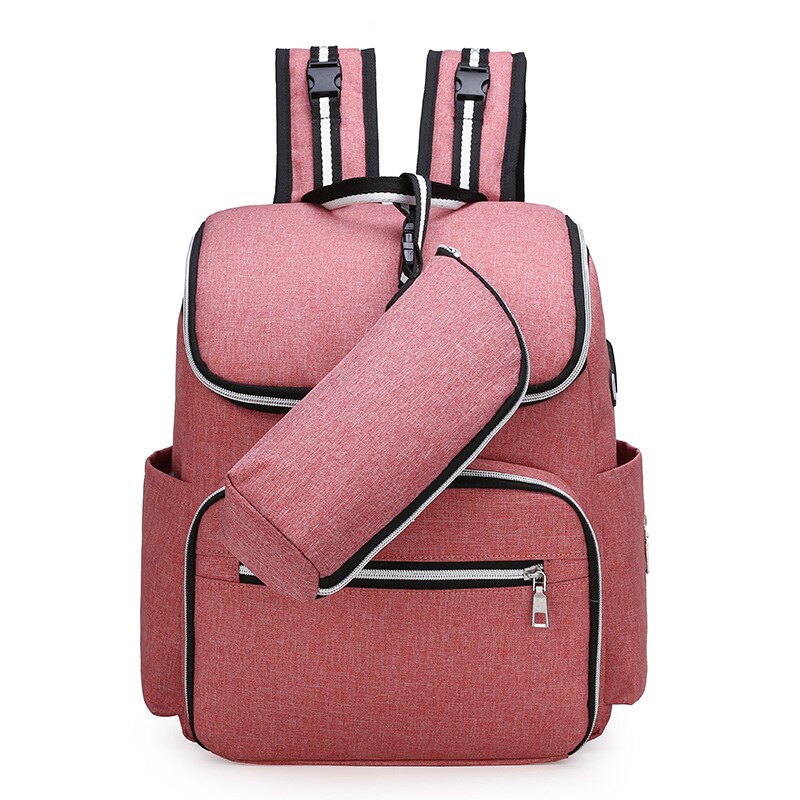 Novo estilo coreano-estilo versitile moda grande volume saco de fraldas luz resistente ao desgaste à prova dusb água mãe e bebê mochila usb charg: Pink