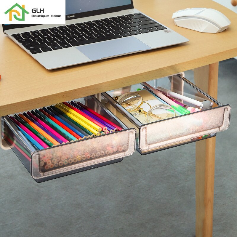 Under-desk Drawer Storage Box Desk Bottom Hidden Office Stationery Storage Organizer