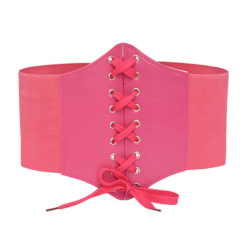 PU Leather High Waist Belt Super Wide Tied Waspie Belt for Dress Elastic Lace-up Cinch Women Corset Belt: rose red