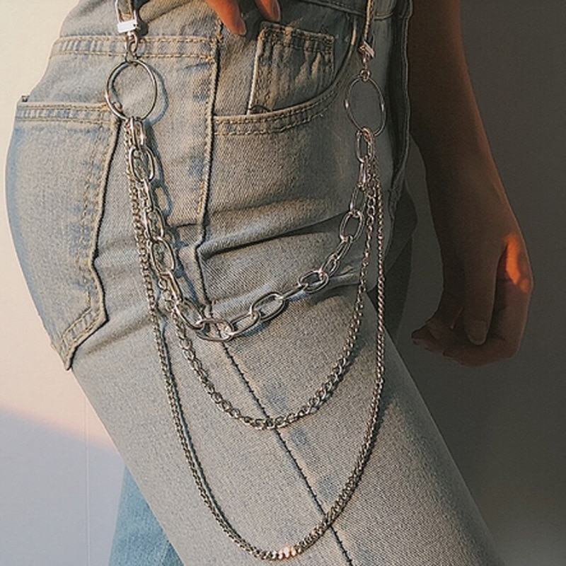 Kvinder punk bukser kæde bælte kvindelig hip hop kvast bukser sølv guld kæde til bukser kvinde cool metal kæder på jeans  nd237