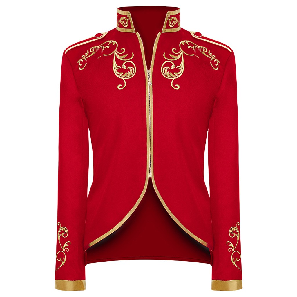 vintage steampunk men suit jacket Embroidery Coat men blazer stand collar cosplay party terno masculino mens suit: Red / S