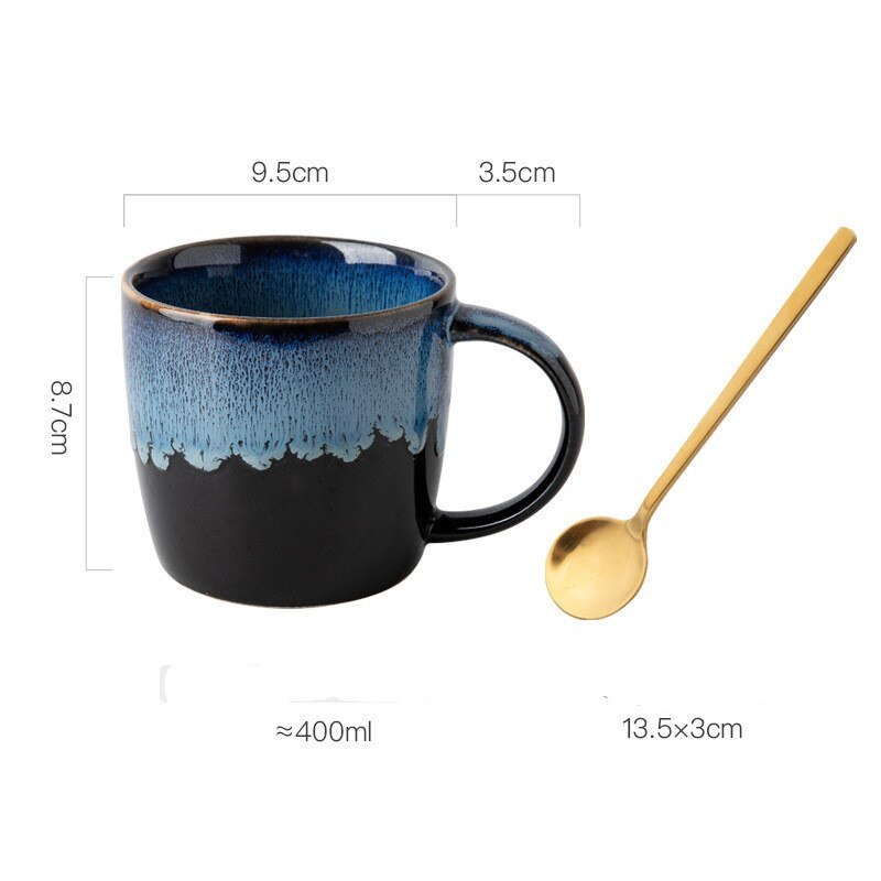 Tasse à café en céramique avec couvercle, Vintage, pour le petit déjeuner, lait, avoine, porcelaine, poterie, service à café: blue Spoon