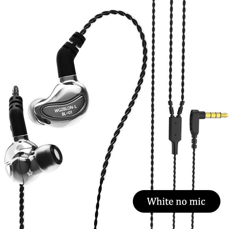 BLON BL-01 BL01 10MM Bioloical Fiber Diaphragm In Ear Earphone HIFI DJ Sport Earbuds With 2 Pin Cable BLON BL03 BL05 BL05S: White no mic