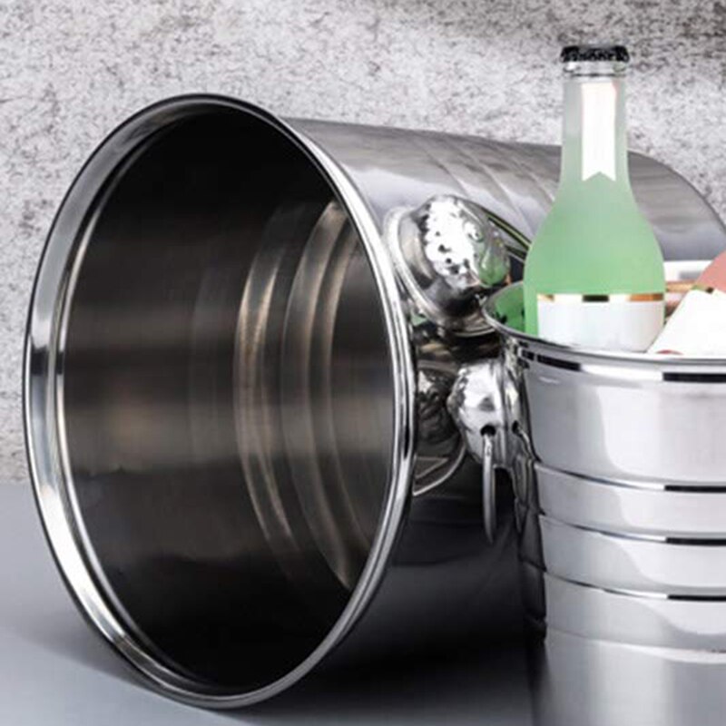 Stainless Steel Ice Bucket Thick Ice Holder Container for Bar Party Champagne Wine Barrel Silver Drink Ice Cooler Bucket Wine Be