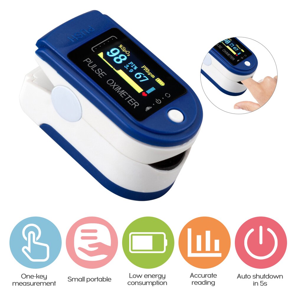 Digital Fingertip Pulse Oximeter Finger OLED Display Blood Oxygen Sensor Saturation SpO2 Heart Rate Monitor Meter Random color: MD1610BL