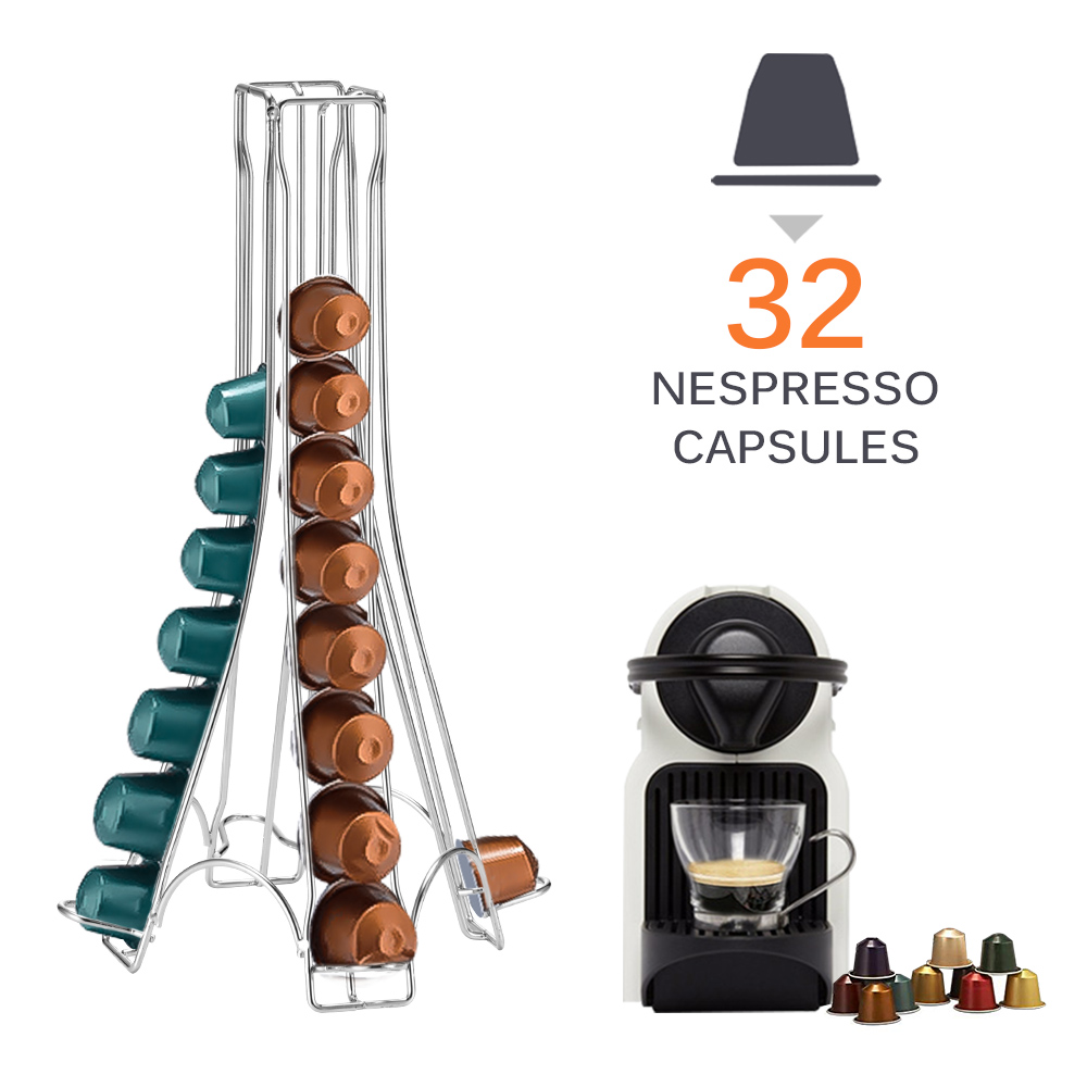 Käytännöllinen kahvikapseliteline teline pyörivälle kapselitorniteline nespresso/dolce gusto/k-cup kahvikapseleille: 32 nespressoa