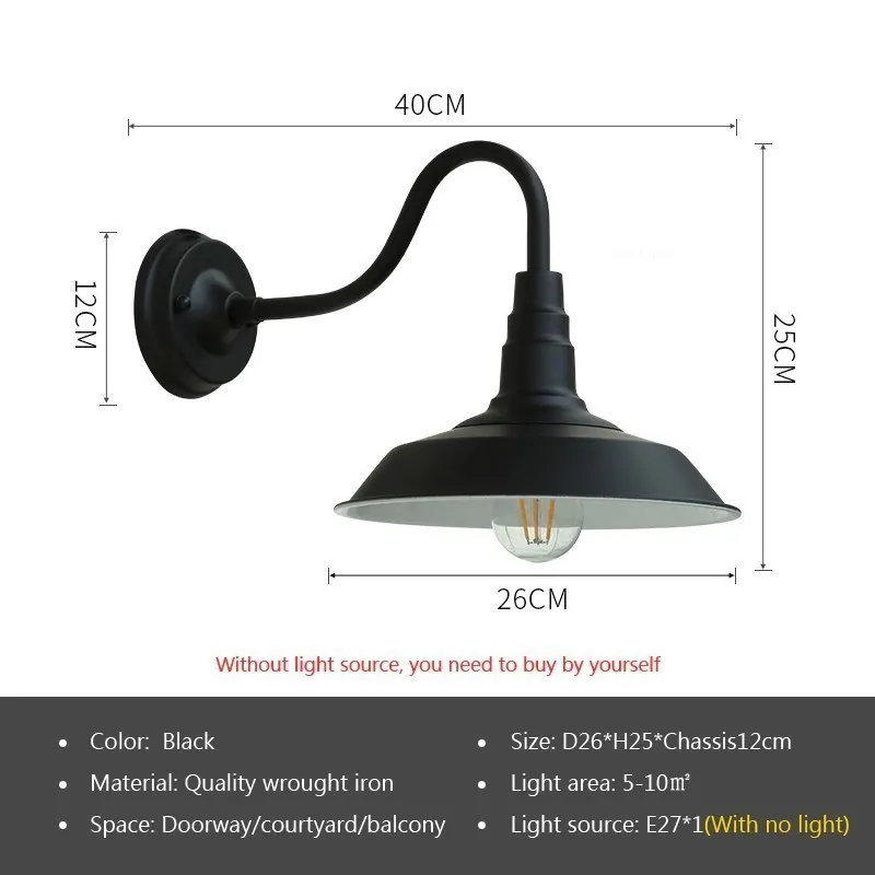 Vintage vandtæt væglampe udendørs lampe til altandørsdørsdørsdørsgårdsplads korridor have industriel  e27 væglamper belysningsarmatur: Kold hvid / 0-5w