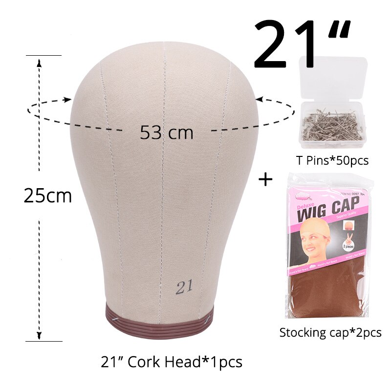 Cabeza de corcho 100% para pelucas, cabeza de maniquíes sin costuras para entrenamiento de peluquería, cabeza de bloque de lienzo de 21-24 pulgadas: 21