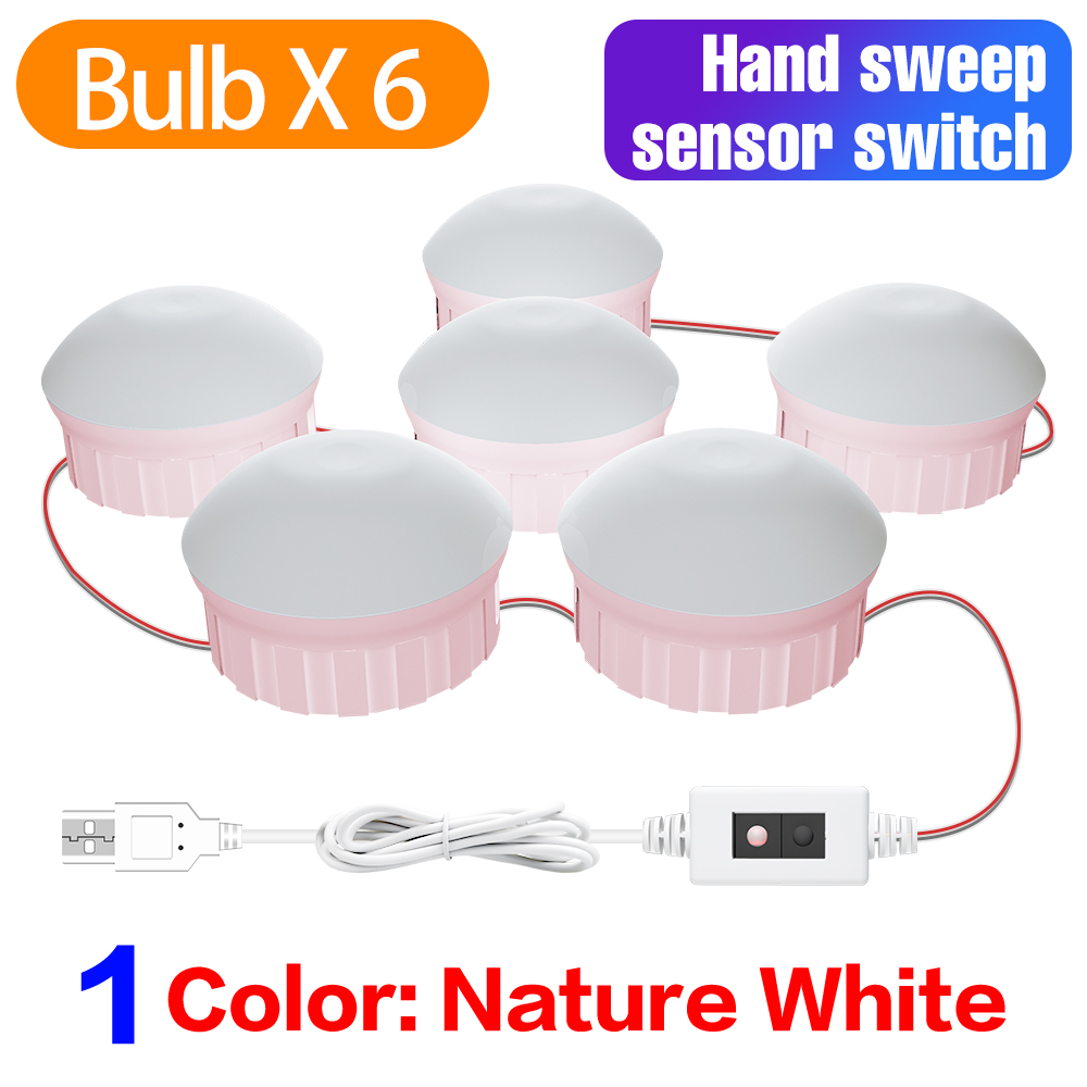 Makijaż lampka nad lustro lusterko łazienkowe z oświetleniem doprowadziło lampa USB Hollywood toaletka oświetlenie robić dekoracji wnętrz ściemniana lampa ścienna doprowadziło: B-różowy-dłoń-6Bulb