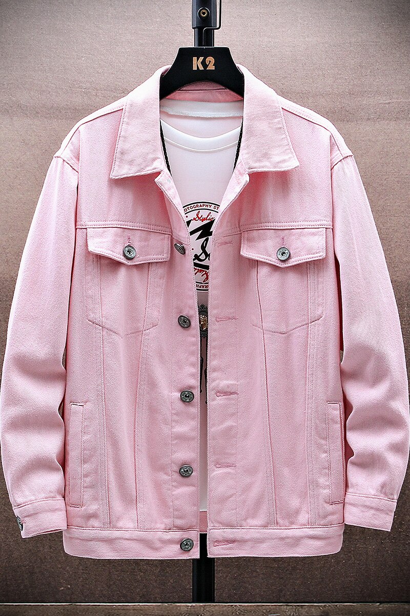 Chaqueta vaquera Rosa pura para hombre, Cazadora bomber de , prendas de vestir exteriores