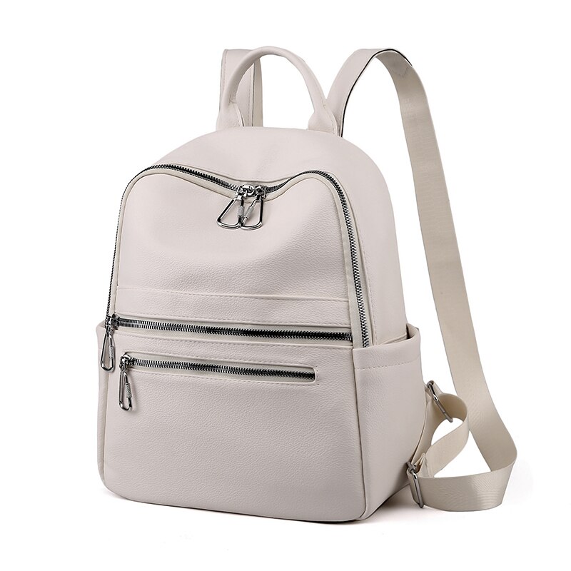 Dames PU Leren Rugzak - 20-35L Reistas Mochila - Zachte Handgreep, Ritsluiting: Wit