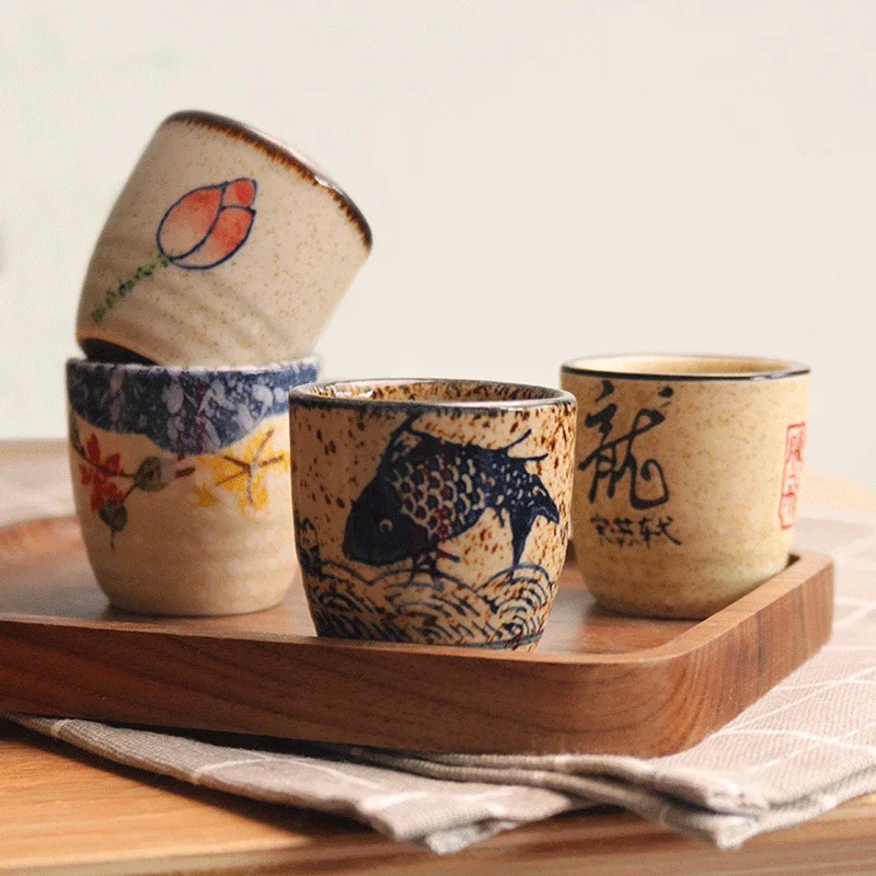 Taza de vino blanco antiguo de cerámica de estilo japonés de 50ml, juego de sake, taza de café retro para el hogar, olla de vino, taza clásica shochu