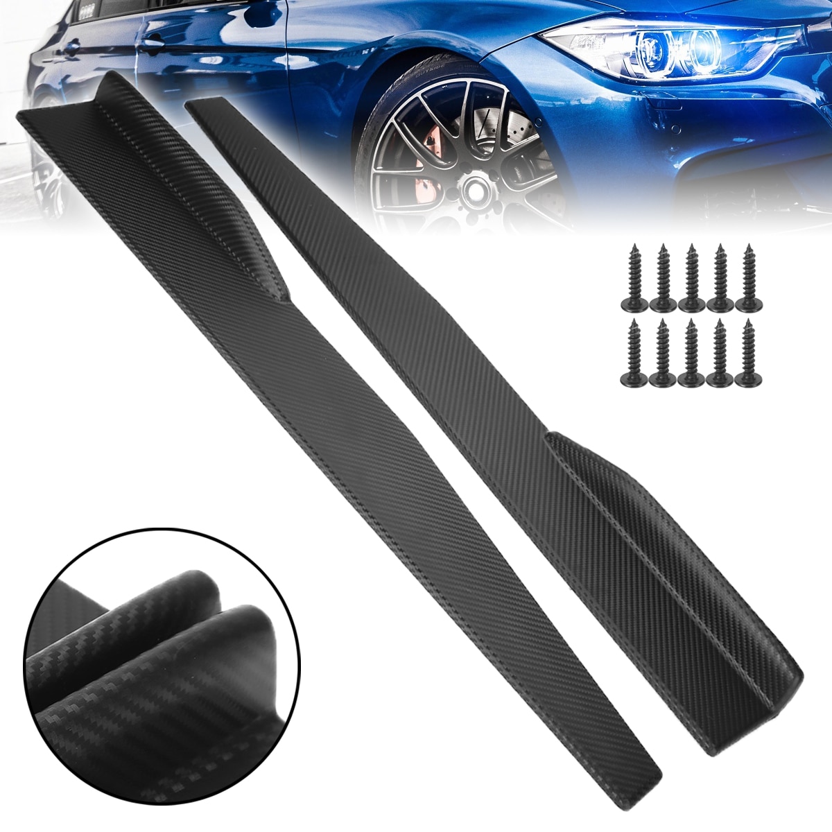 2Pcs 74.5cm Car Carbon Fiber Universal Car Side Skirt Spoiler Rocker Splitter Bumper Auto Vehicle Modified Kit