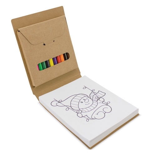 Libreta de Colorear con Cajita + 12 Lapiceros + 12 Dibujos para Colorear + Hojas en Blanco - Creativos Niños