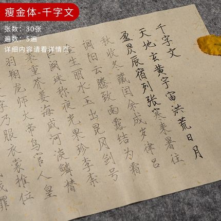Livre de pratique de calligraphie chinoise pour débutants, écriture or mince Shou Jin Ti, papier riz, cœur Sutra &amp; mille caractères: Style 7
