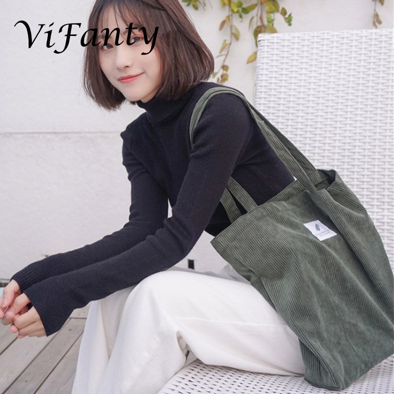 Meisjes Vrouwen Corduroy Boodschappentas Canvas Doek Schoudertas Milieu Opslag Handtas Herbruikbare Eco Grocery Totes Tas