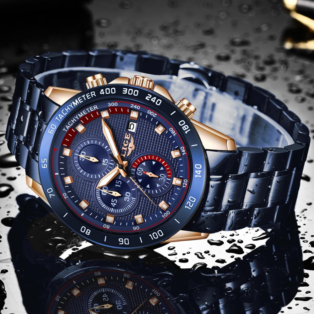 Luik Casual Heren Horloges Top Brand Luxe Blauw Horloge Rvs Sport Waterdichte Quartz Horloge Mannen Reloj Hombre