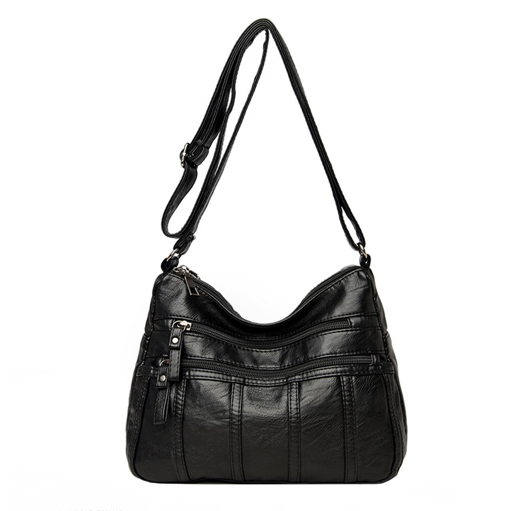 Solid Crossbody Bag Casual Women PU Shopping Street Shoulder Bags Large Capacity Multi-zipper Mother Top-handle Handbags: Black B