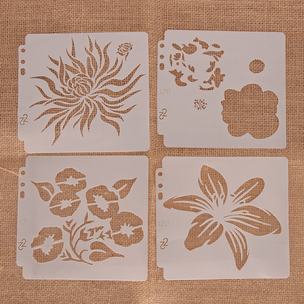9pcs 14.1cmx13cm Reusable Plastic Painting Templates Stencils Mold for Fabric, Scrapbook, Painting (9 Flower Patterns) S119127