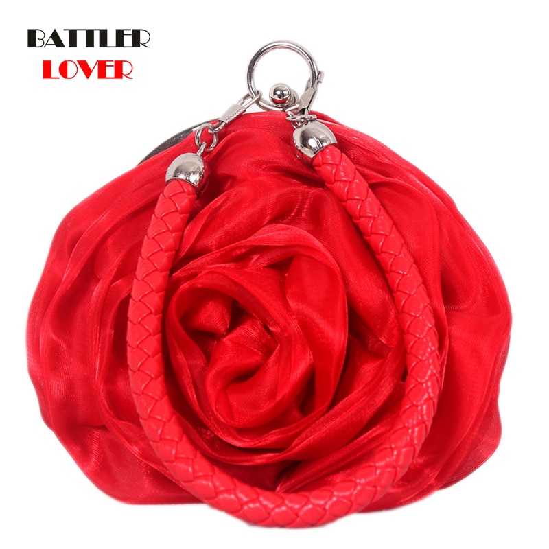 Purple Pink Red Ivory Gold Lovely Flower Rose Evening Bag Woman Clutch Coin Purse Bridal Wedding Bags Party Mini Bag