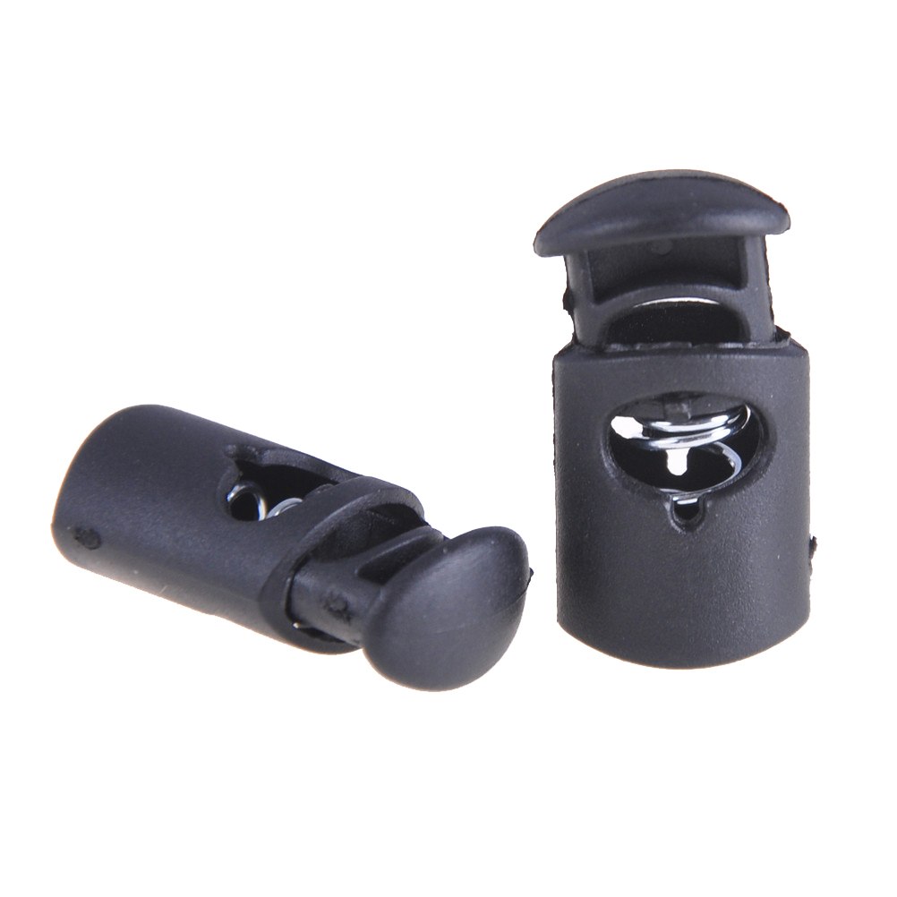 10 Stuks Plastic Toggle Lente Sluiting Stop Trekkoord Touw Koord Slot Voor Lanyard Bagage Kleding Rugzak Tent Singel Gat Zwart