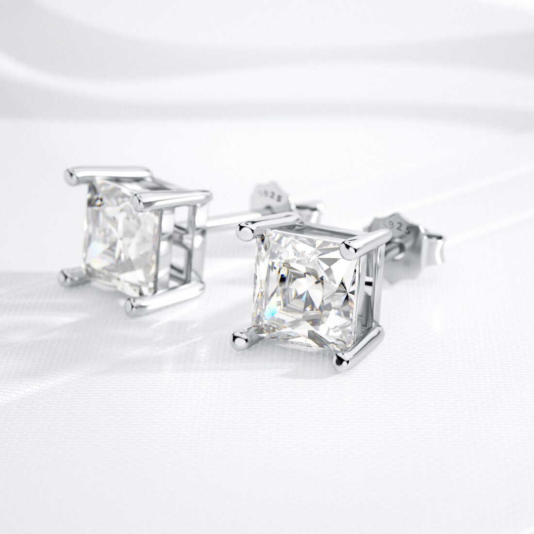 Jiayiqi 925 Sterling Silver Four-Post Square Crystal Zircon Silver Stud Earrings For Women Sterling Silver 925 Jewelry