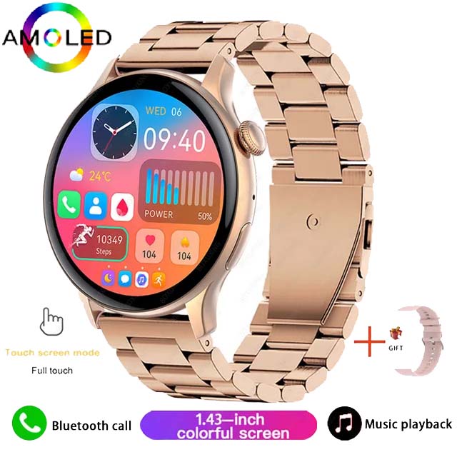 AMOLED HK85 Smartwatch pour iOS et Android, Montre intelligente d'appel Bluetooth, Horloge du monde du sport, Calculatrice, 2024 pouces, , 1.43: Argent