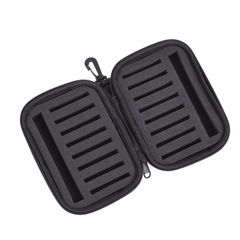 Señuelo de la pesca con mosca portátil Negro Bolsa cuchara Spinner cebo caja de espuma trucha moscas pez gancho duro EVA caja de almacenamiento bolsa contenedor