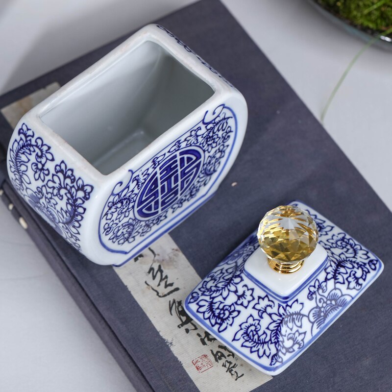 Jingdezhen porselenskrukke blå og hvit keramisk gryte hjemmeinnredning rom veranda lagring gryte te krukke lagring og dekorasjon
